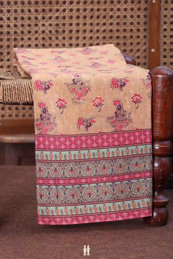 Crepe Saree In Orange With Floral Design
