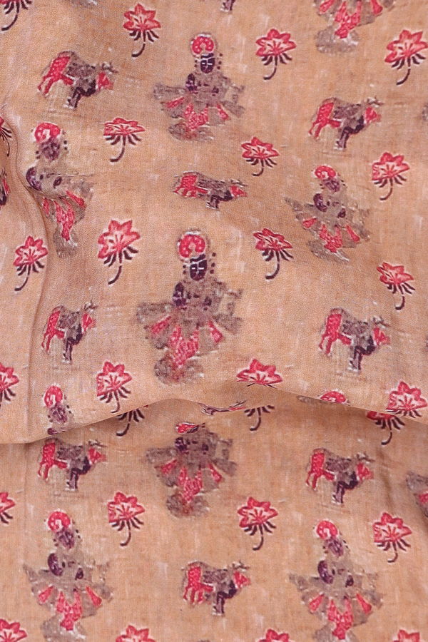 Crepe Saree In Orange With Floral Design
