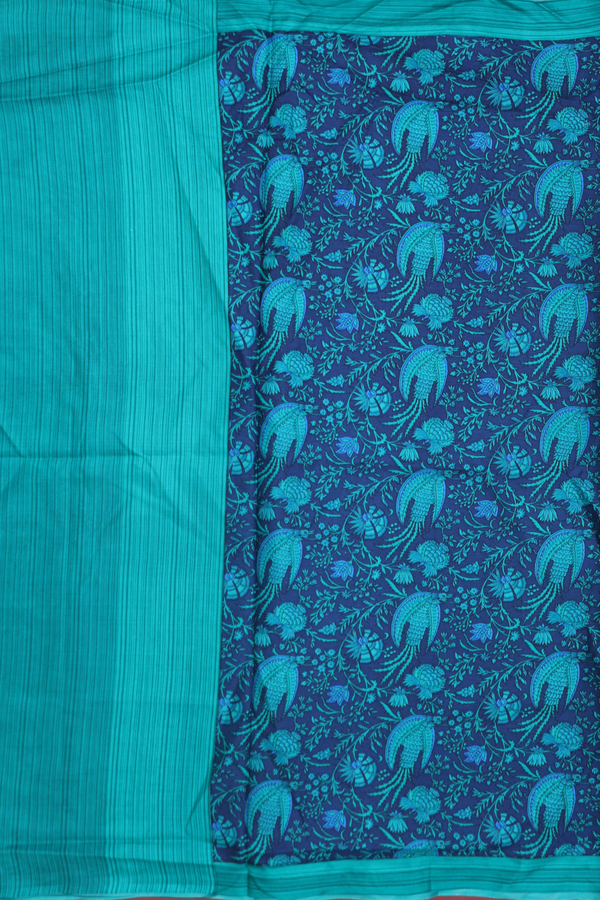 Printed Silk Saree In Blue With Allover Design