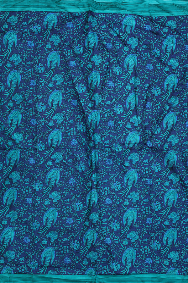 Printed Silk Saree In Blue With Allover Design
