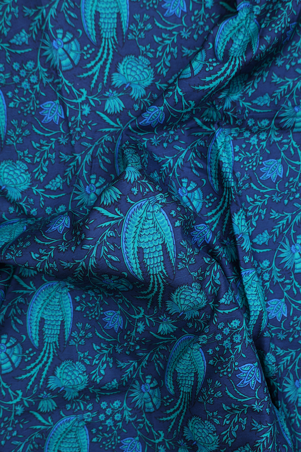 Printed Silk Saree In Blue With Allover Design