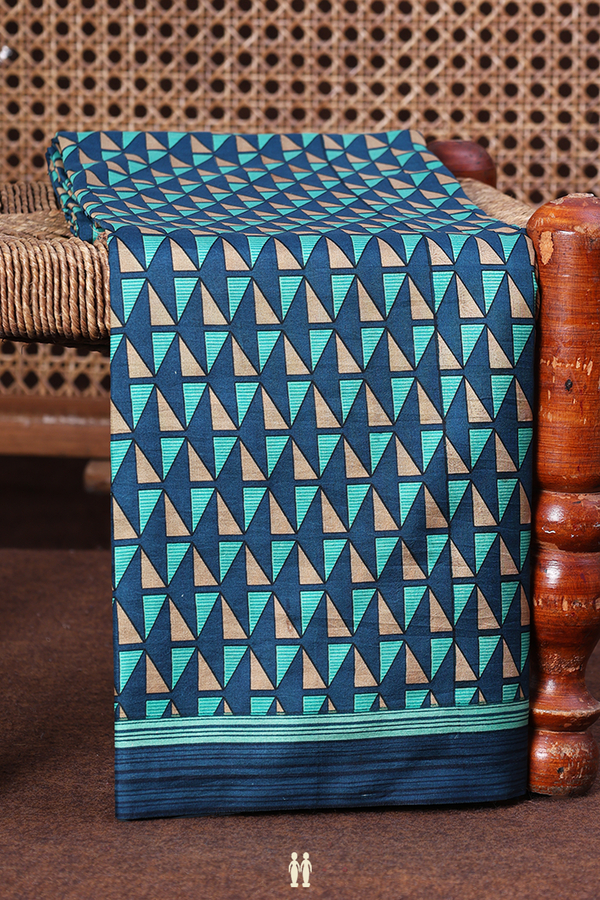 Printed Silk Saree In Prussian Blue With Allover Design