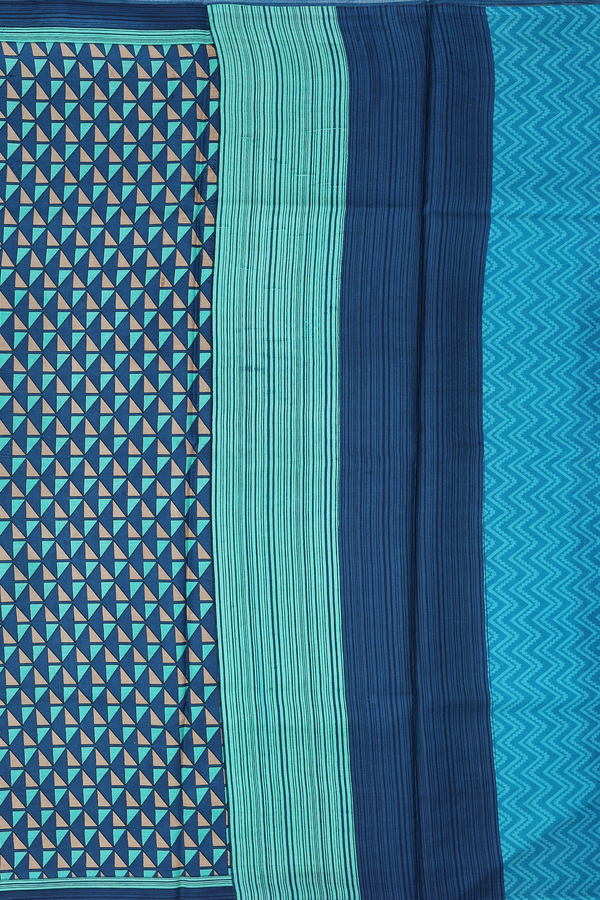 Printed Silk Saree In Prussian Blue With Allover Design
