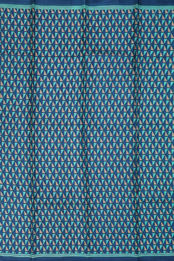 Printed Silk Saree In Prussian Blue With Allover Design