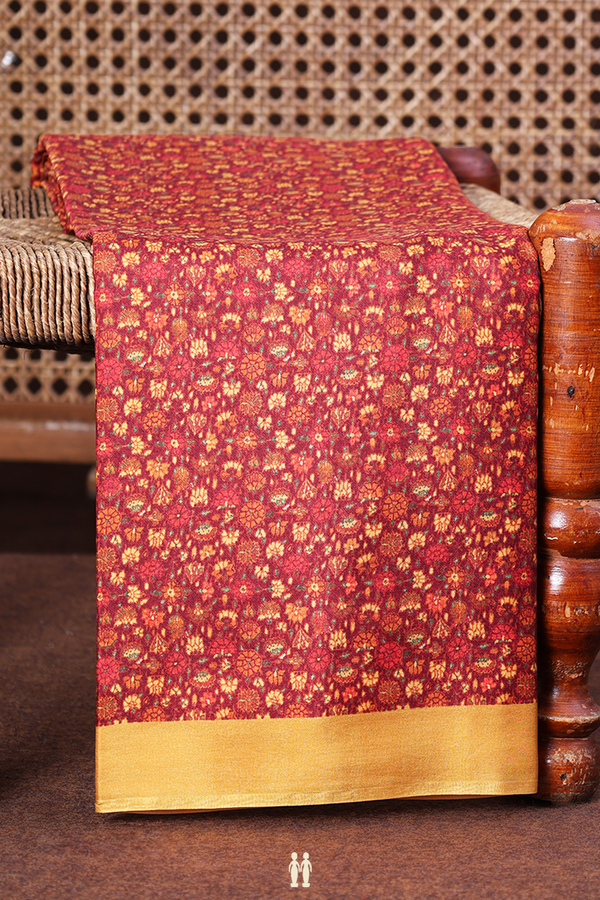 Printed Silk Saree In Red With Allover Design