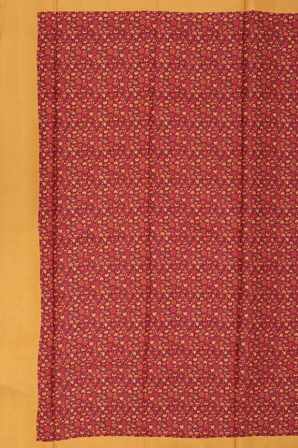 Printed Silk Saree In Red With Allover Design