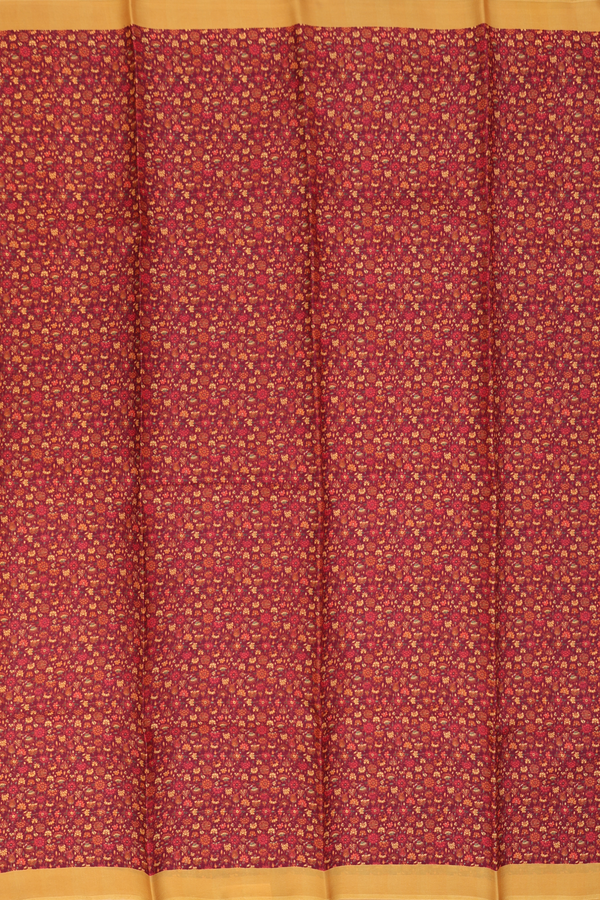 Printed Silk Saree In Red With Allover Design