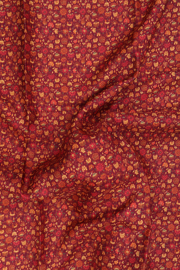Printed Silk Saree In Red With Allover Design