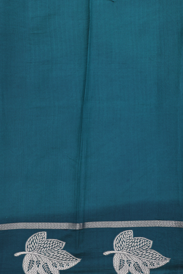 Raw Silk Saree In Teal Blue With Floral Buttas