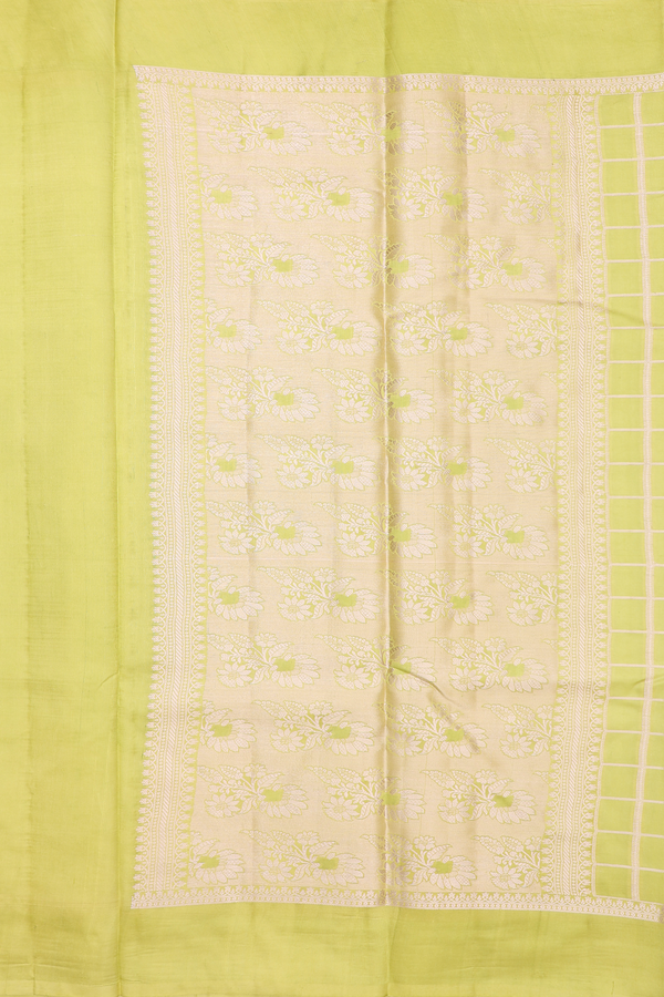 Raw Silk Saree In Pear Green With Checks Design