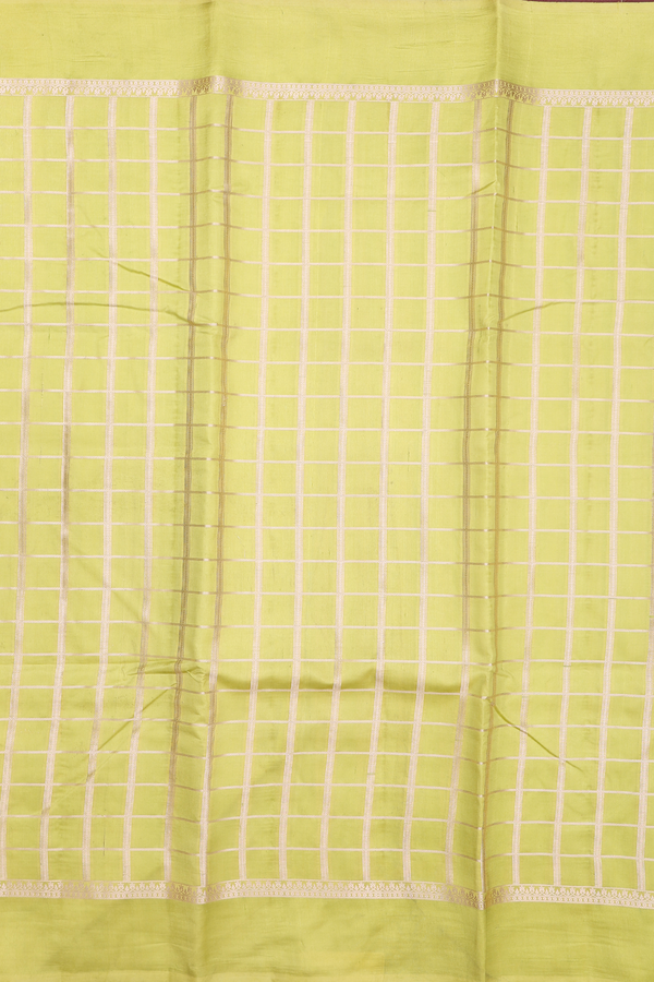 Raw Silk Saree In Pear Green With Checks Design