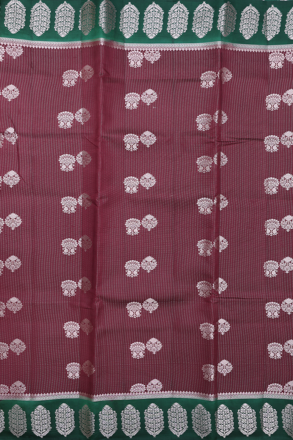 Raw Silk Saree In Plum Brown With Stripes Along Buttas