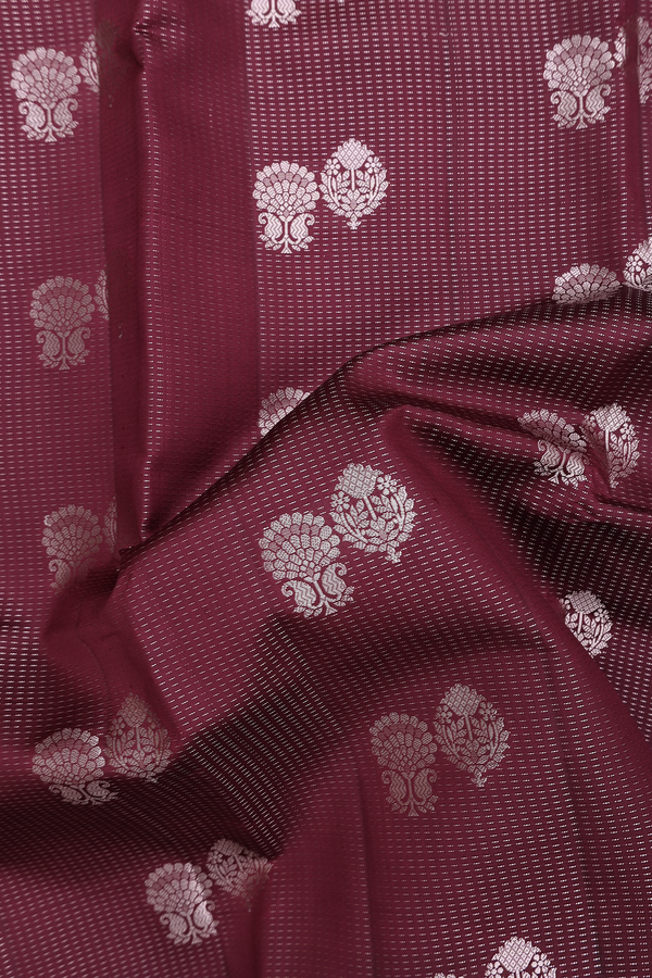 Raw Silk Saree In Plum Brown With Stripes Along Buttas