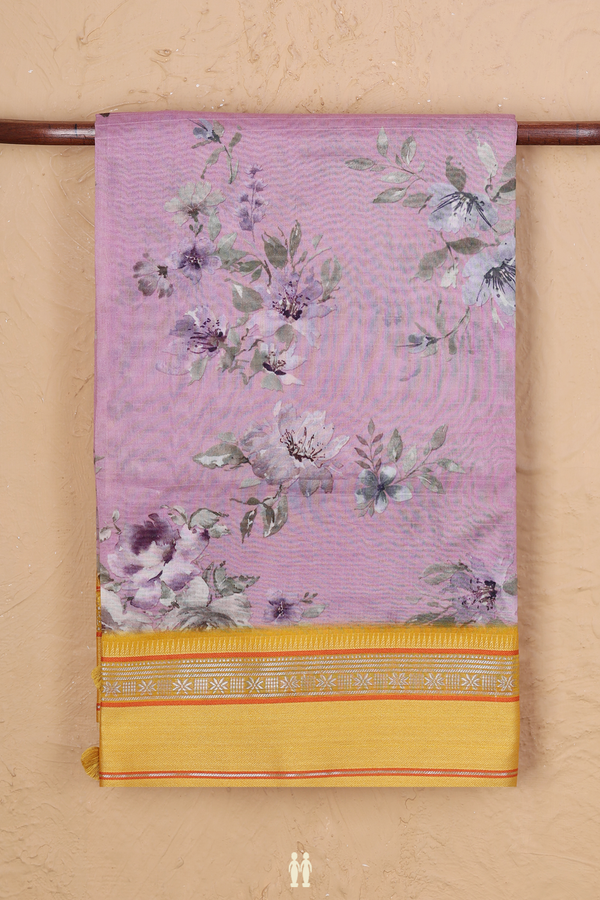 Chanderi Silk Cotton Saree In Lilac Pink With Floral Design