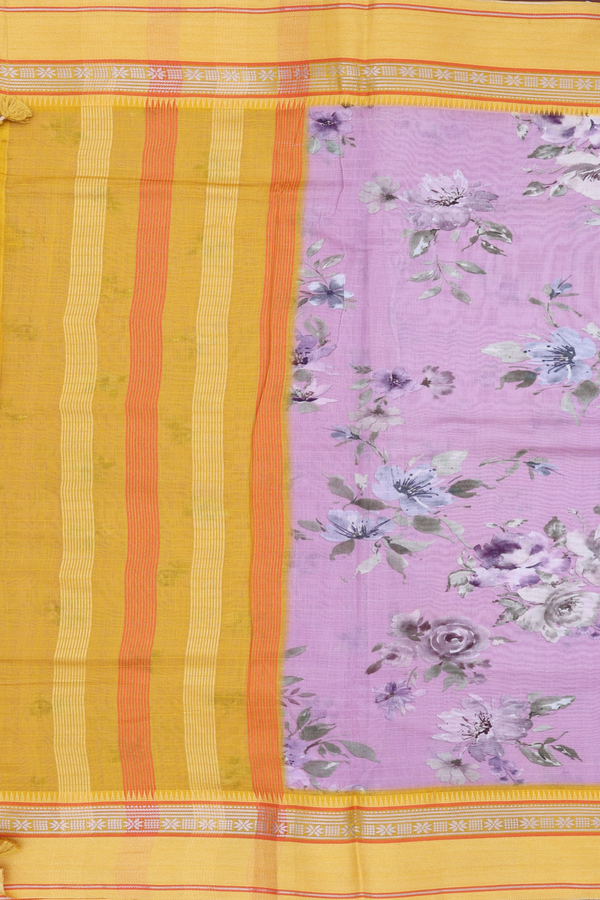 Chanderi Silk Cotton Saree In Lilac Pink With Floral Design