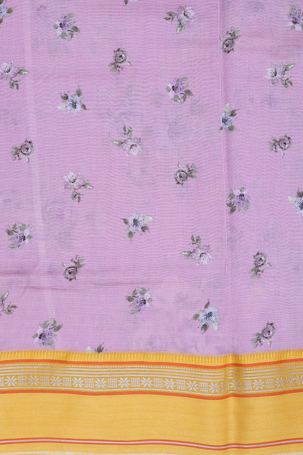 Chanderi Silk Cotton Saree In Lilac Pink With Floral Design