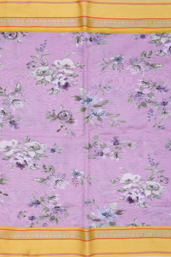 Chanderi Silk Cotton Saree In Lilac Pink With Floral Design