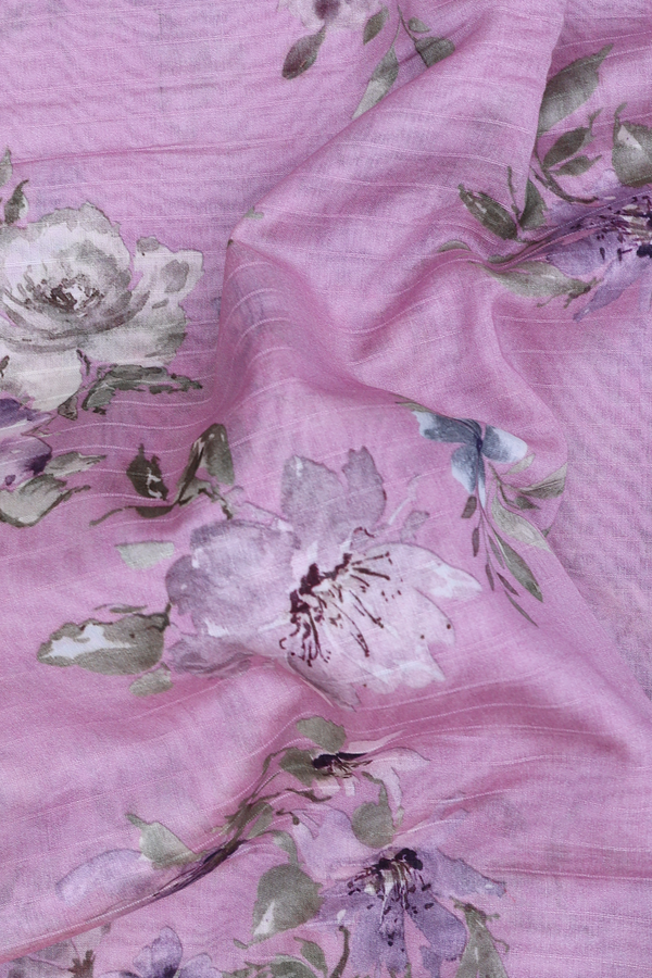 Chanderi Silk Cotton Saree In Lilac Pink With Floral Design
