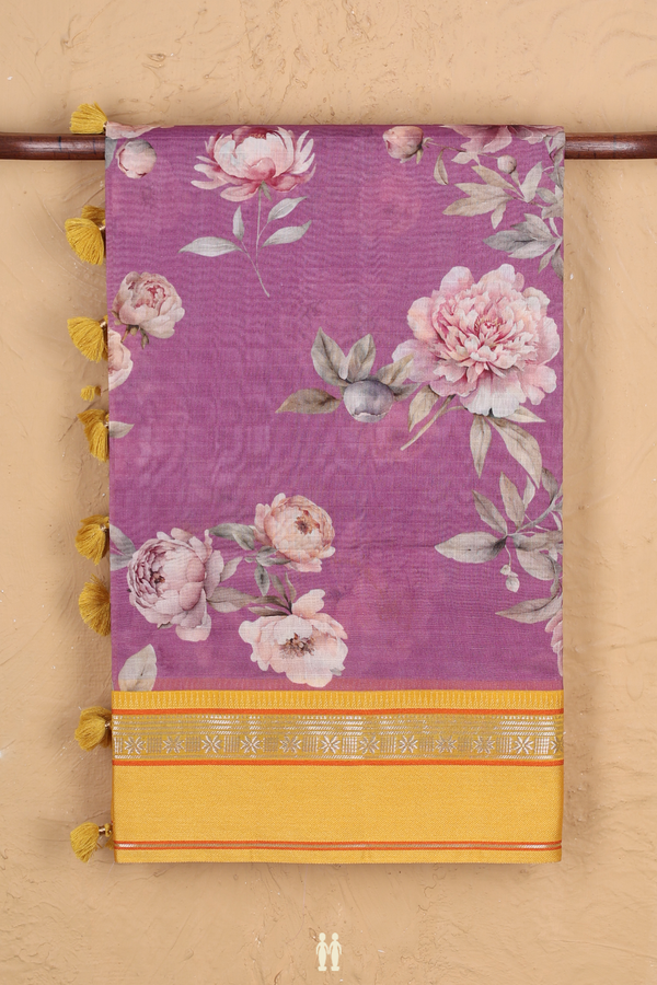 Chanderi Silk Cotton Saree In Purple With Floral Design