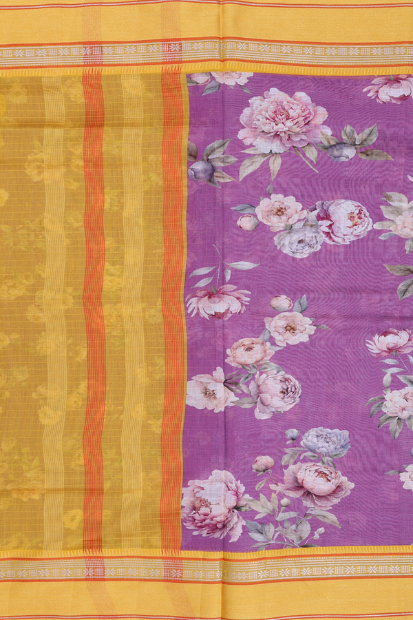 Chanderi Silk Cotton Saree In Purple With Floral Design