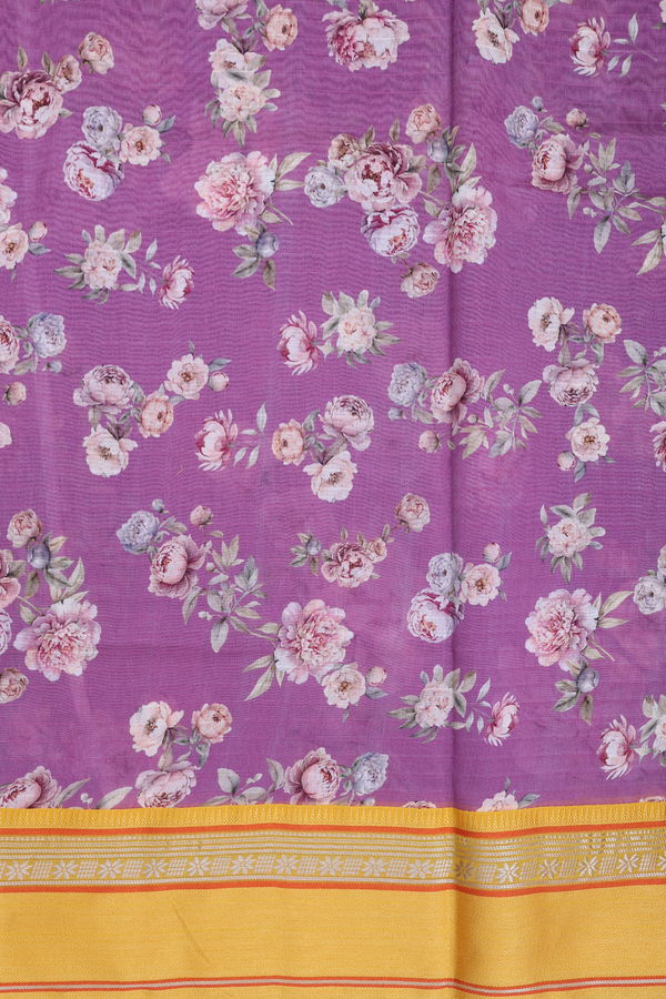 Chanderi Silk Cotton Saree In Purple With Floral Design