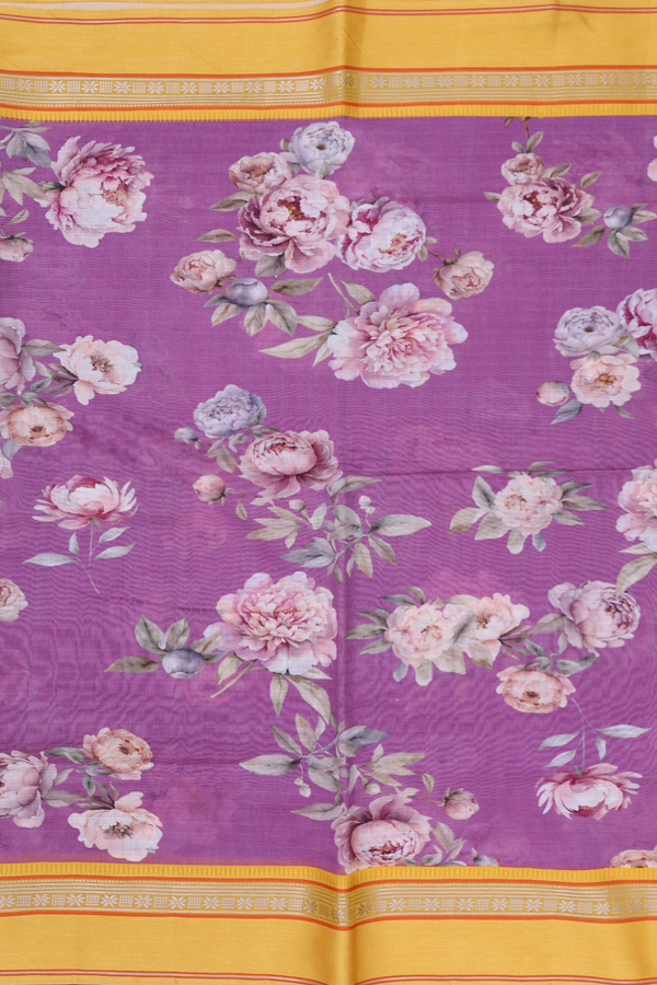 Chanderi Silk Cotton Saree In Purple With Floral Design
