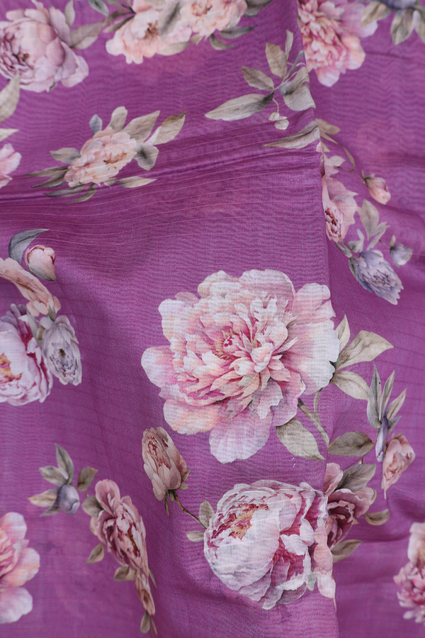 Chanderi Silk Cotton Saree In Purple With Floral Design