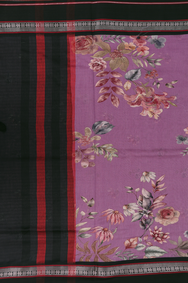 Chanderi Silk Cotton Saree In Dusty Lavender With Floral Design