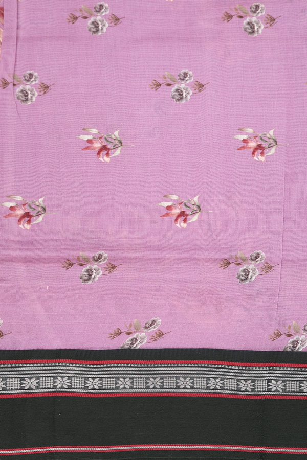 Chanderi Silk Cotton Saree In Dusty Lavender With Floral Design