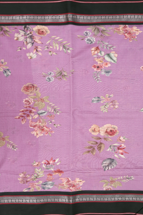 Chanderi Silk Cotton Saree In Dusty Lavender With Floral Design