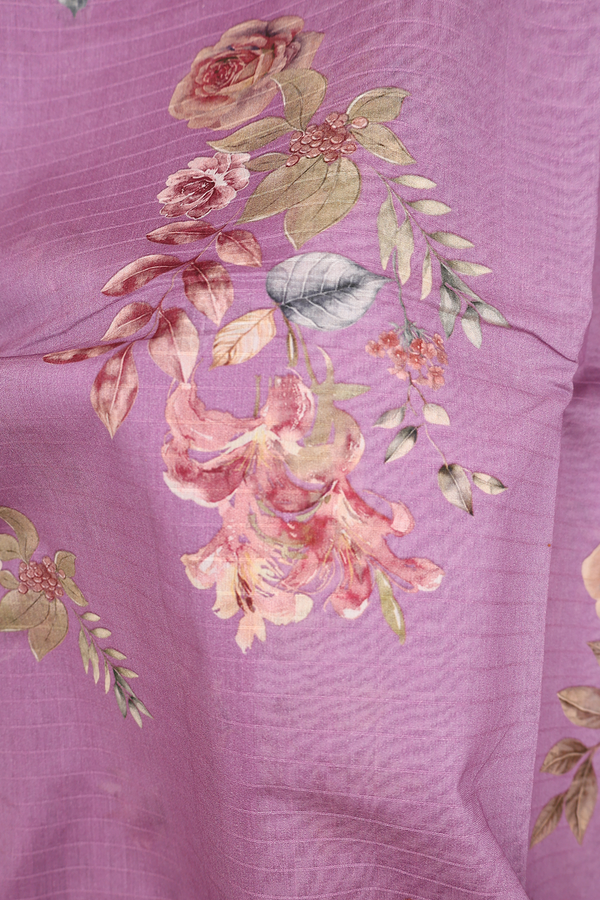 Chanderi Silk Cotton Saree In Dusty Lavender With Floral Design