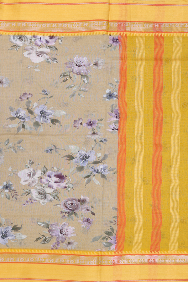 Chanderi Cotton Saree In Light Yellow With Floral Design
