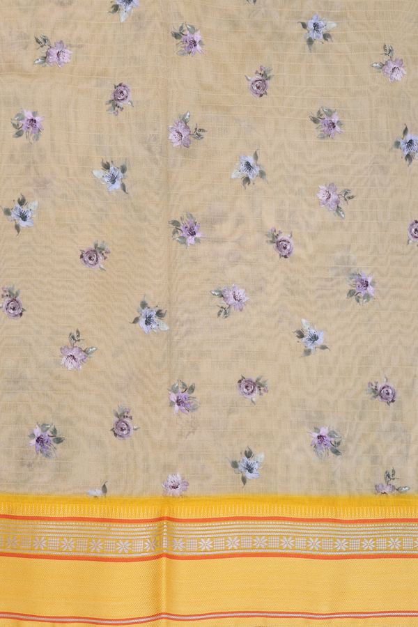 Chanderi Cotton Saree In Light Yellow With Floral Design