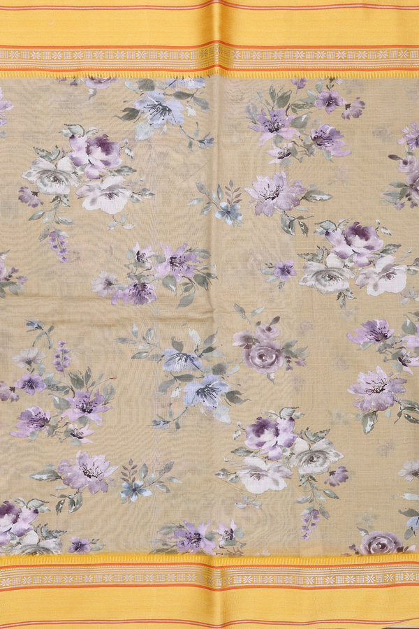 Chanderi Cotton Saree In Light Yellow With Floral Design