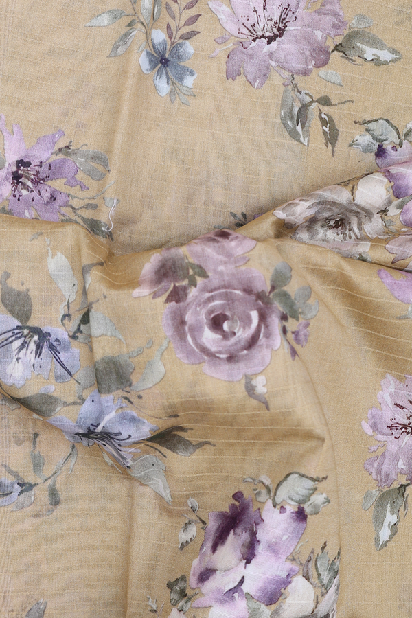 Chanderi Cotton Saree In Light Yellow With Floral Design