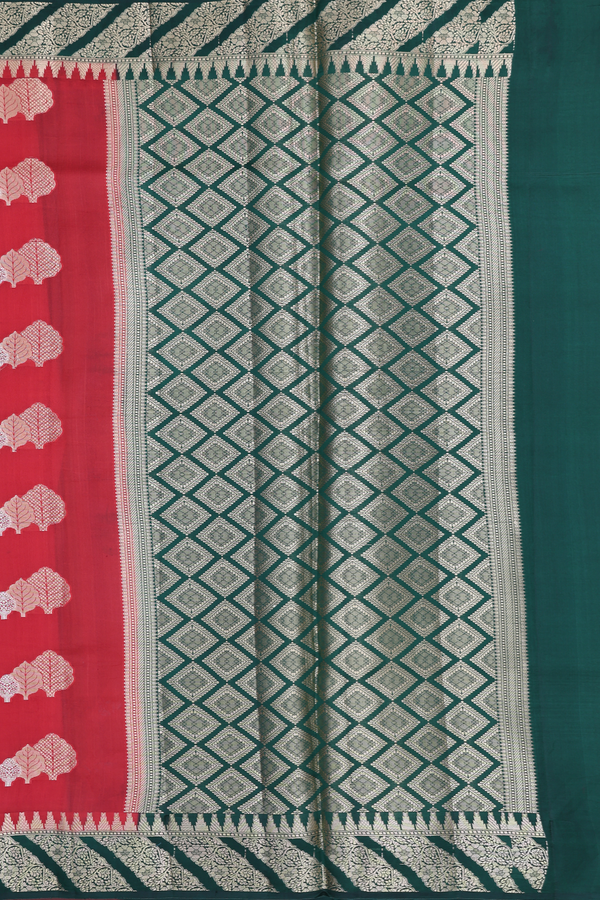 Raw Silk Saree In Scarlet Red With Leaf Buttas