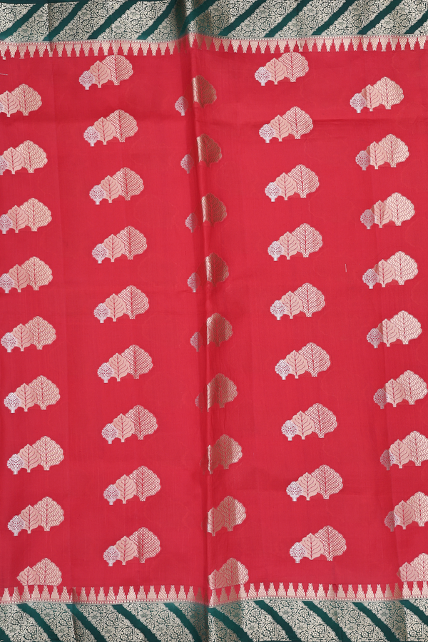 Raw Silk Saree In Scarlet Red With Leaf Buttas