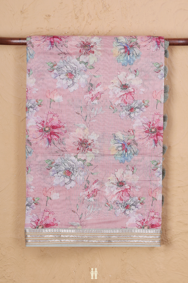 Chanderi Silk Cotton Saree In Pink With Floral Design