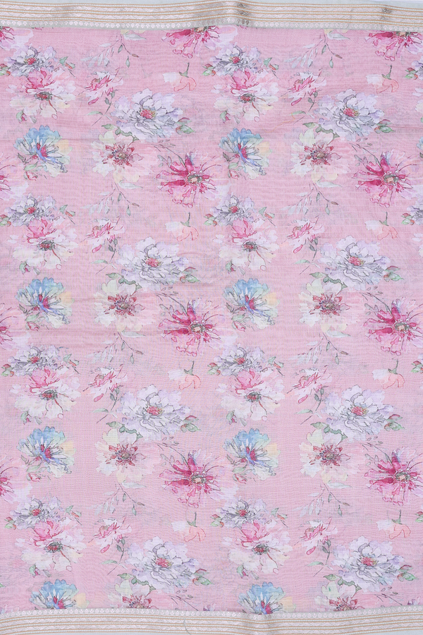 Chanderi Silk Cotton Saree In Pink With Floral Design