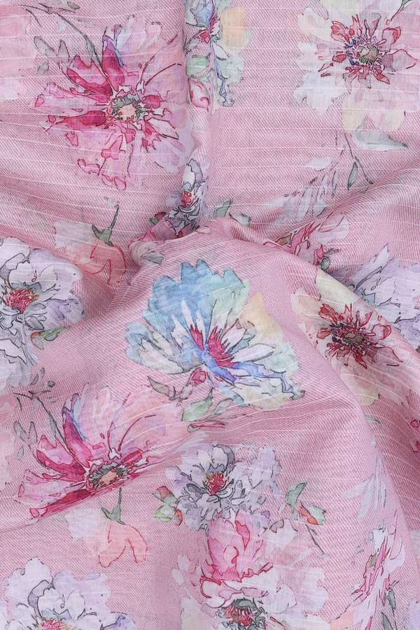 Chanderi Silk Cotton Saree In Pink With Floral Design