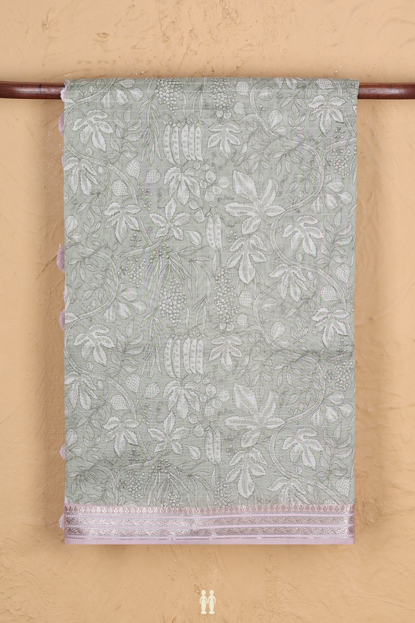 Chanderi Silk Cotton Saree In Sage Green With Printed Design