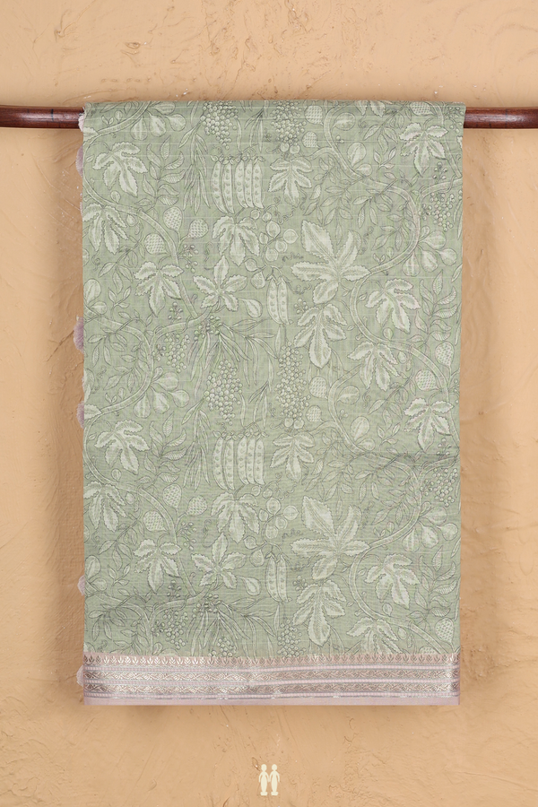 Chanderi Silk Cotton Saree In Sage Green With Printed Design
