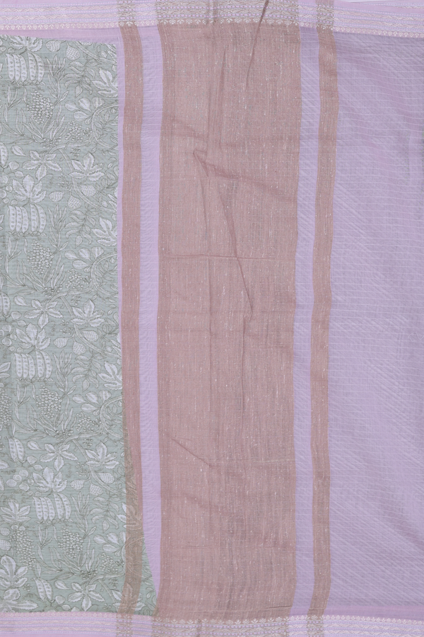 Chanderi Silk Cotton Saree In Sage Green With Printed Design