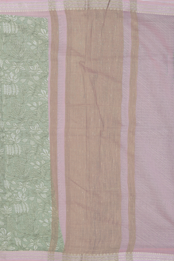 Chanderi Silk Cotton Saree In Sage Green With Printed Design