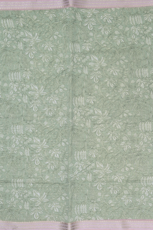 Chanderi Silk Cotton Saree In Sage Green With Printed Design