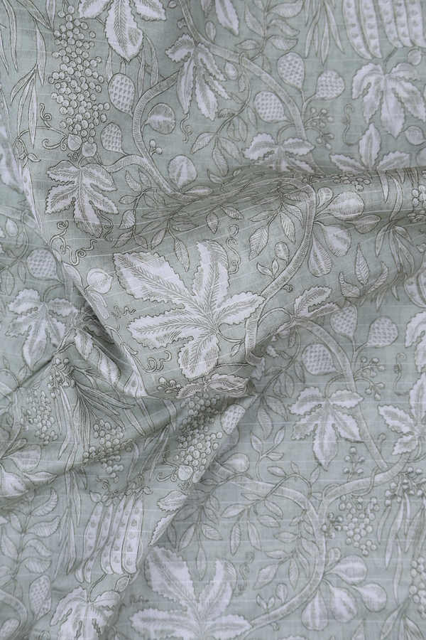 Chanderi Silk Cotton Saree In Sage Green With Printed Design