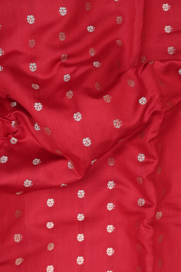 Raw Silk Saree In Crimson Red With Floral Buttas