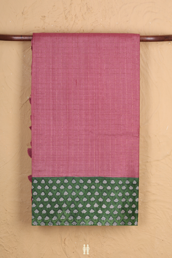 Tussar Silk Saree In Dusty Pink With Checks Design