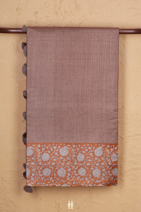 Tussar Silk Saree In Brown With Checks Design