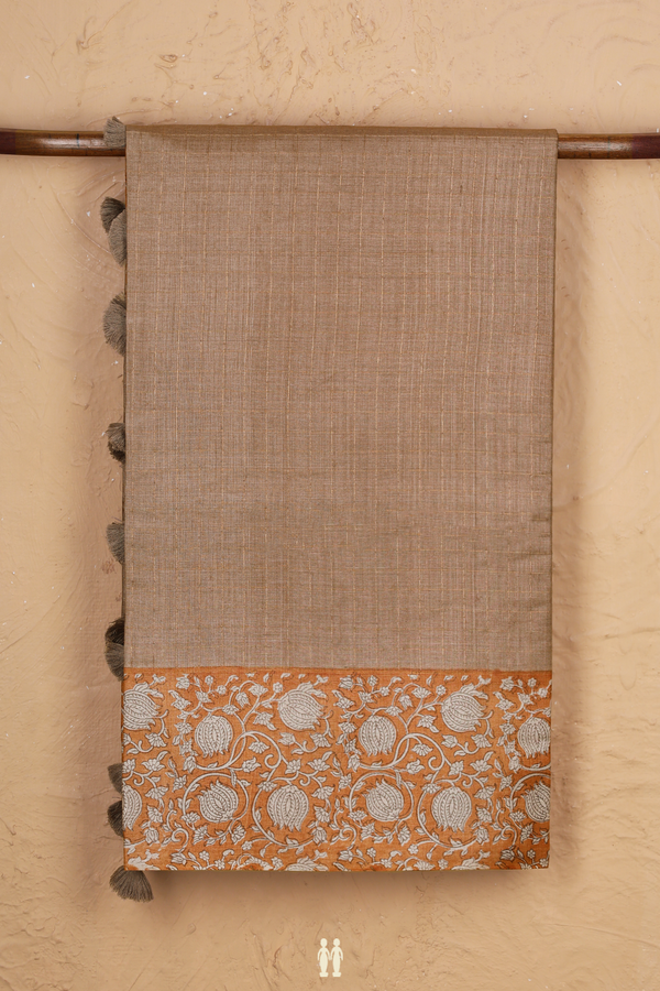 Tussar Silk Saree In Brown With Checks Design